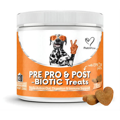 NutriPaw Pre, Pro & Postbiotic Digestive Treats for Dogs – Gut Health Soft Chews