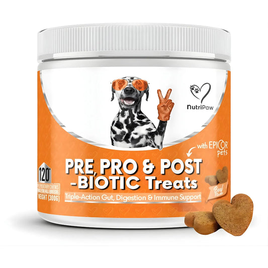 NutriPaw Pre, Pro & Postbiotic Digestive Treats for Dogs – Gut Health Soft Chews