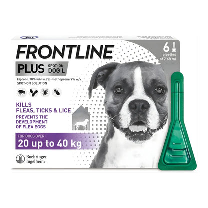 Frontline Plus Flea & Tick Treatment for Large Dogs (20–40 kg) | 6 Pipettes