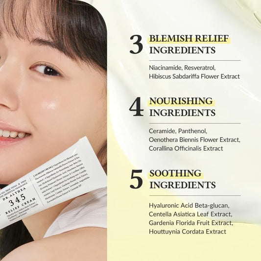 Dr.Althea 345 Relief Cream – Daily Face Moisturizer for Blemish & Soothing Care | Korean Vegan Skincare | 1.69 fl oz