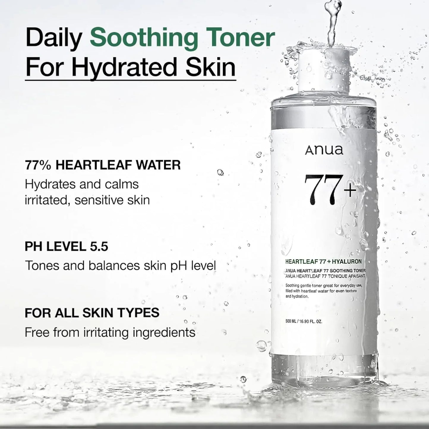 ANUA Heartleaf 77 Soothing Toner – Hydrating & Purifying Toner for Skin Trouble, pH 5.5 | Korean Skincare | 250 ml