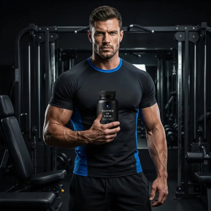Athletic man using Hammer Of Thor men’s health capsules